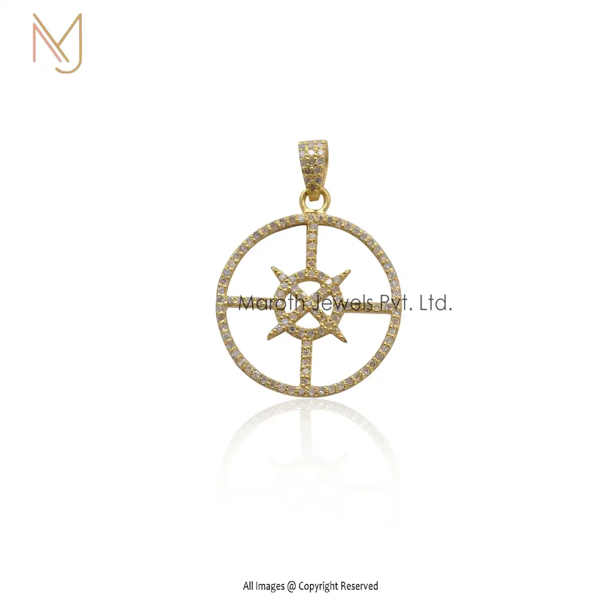 Private Lable 925 Silver Yellow Gold Plated Pave Diamond Pendant Jewelry
