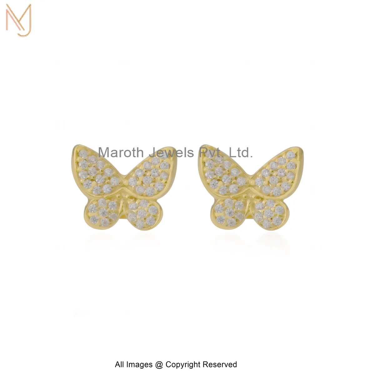 14K Yellow Gold Cubic Zircon Butterfly Stud Earring Jewelry Supplier