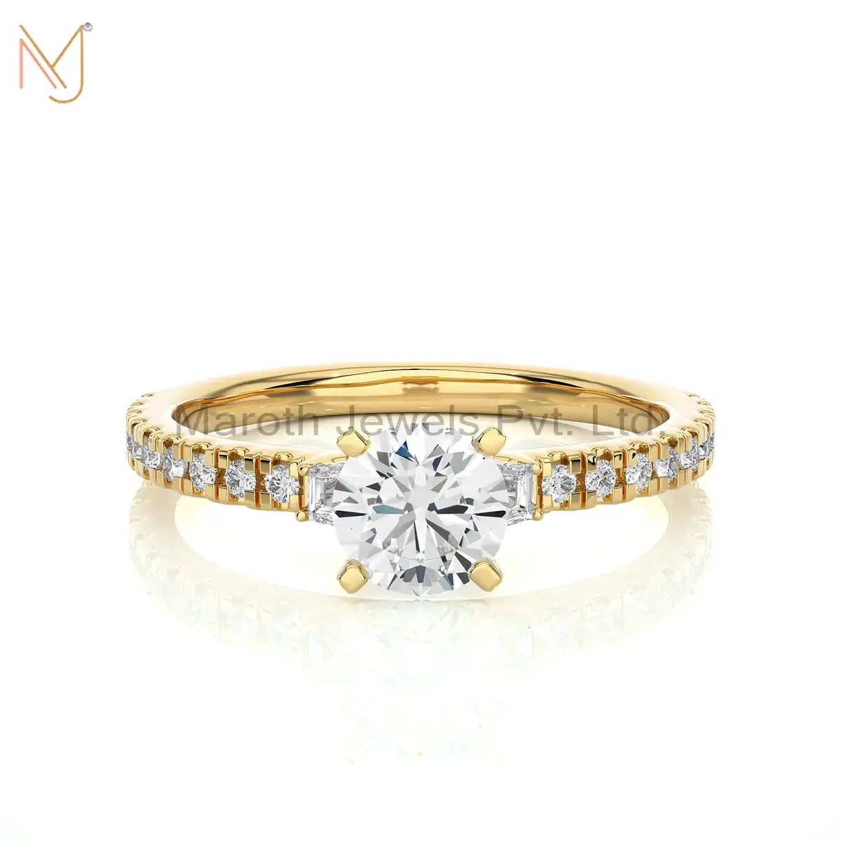 14K Yellow Gold Moissanite Diamond Round Baguette Ring Manufacturer
