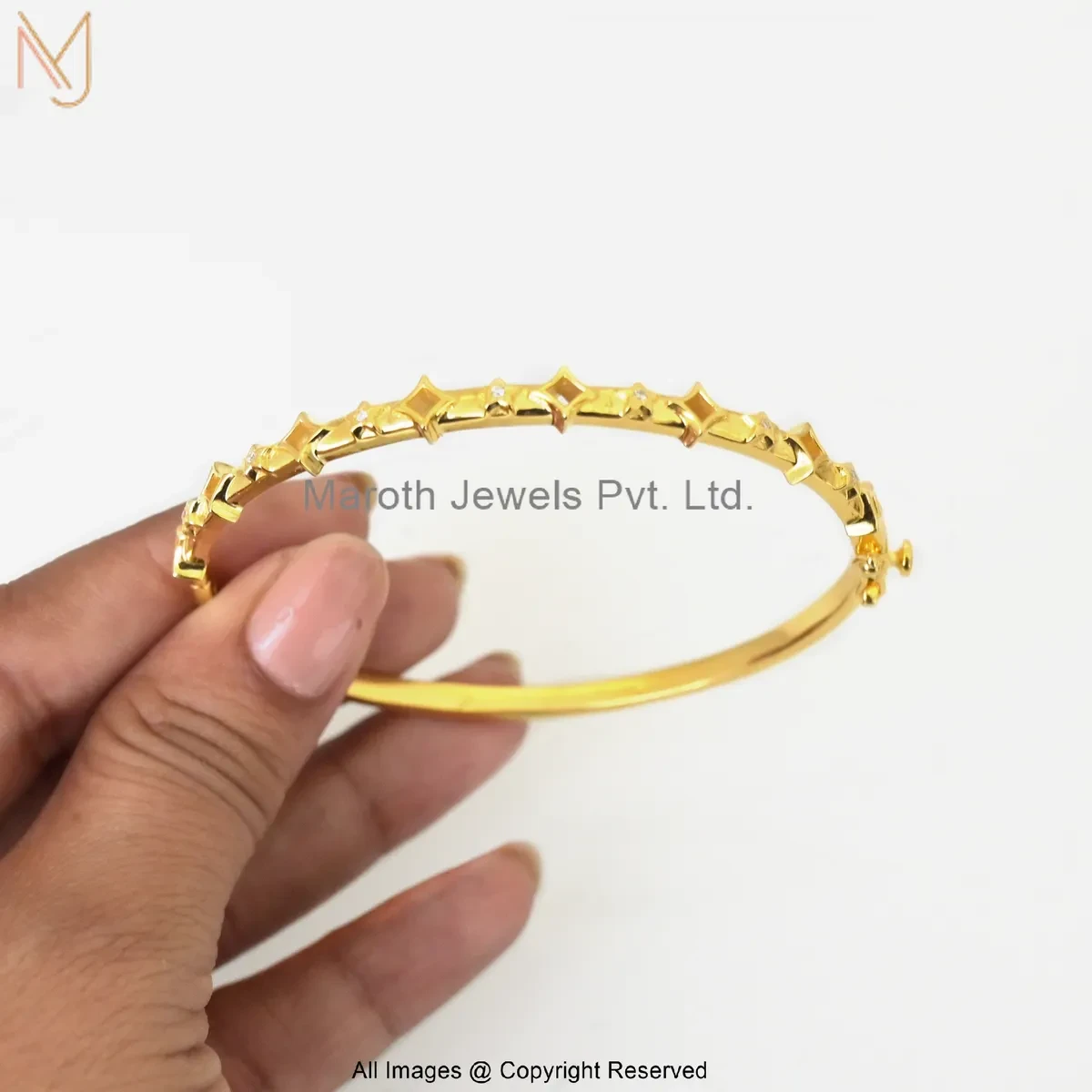 14K Yellow Gold Moissanite Celestial Star Bangle Custom Jewelry