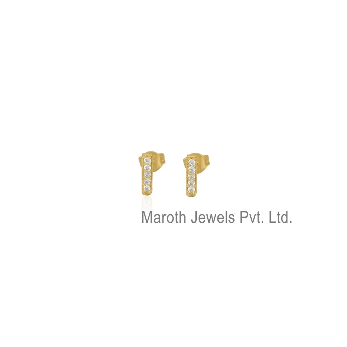 14K Yellow Gold Cubic Zircon Mini Bar Stud Earring Manufacturer