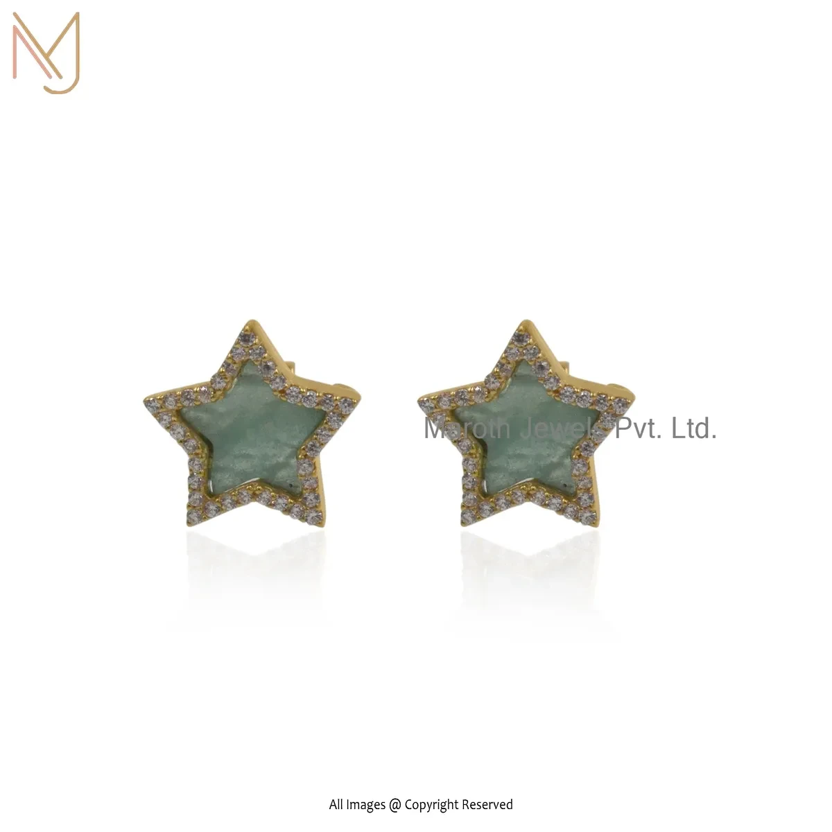 14K Yellow Gold Amazonite And Cubic Zircon Star Earring Jewelry Supplier
