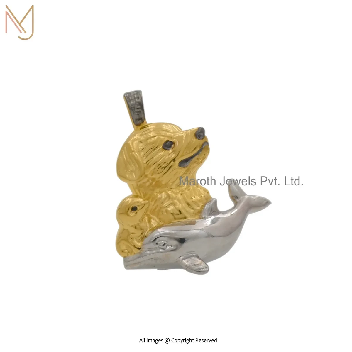 925 Silver Natural Silver & Yellow Gold Plated Baby Dolphin Pendant Custom Jewelry