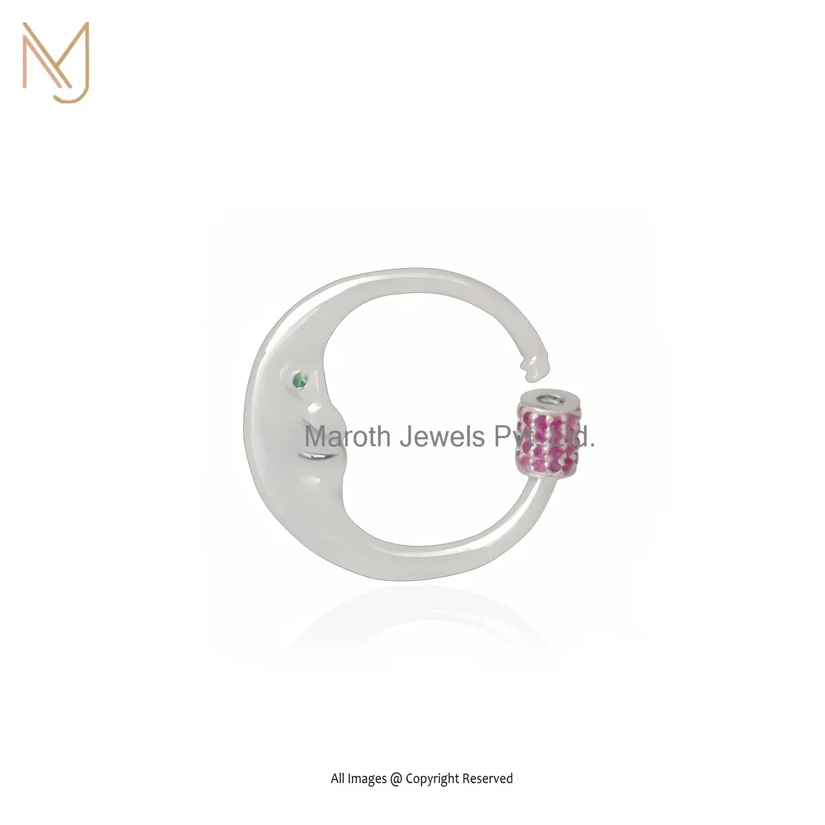 Private Lable 925 Silver Natural Silver Plated Cubic Zircon Moon Carabiner Lock