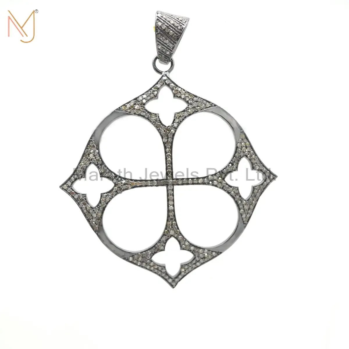 925 Silver Rhodium Pave Diamond Flowers Designer Pendant Jewely USA