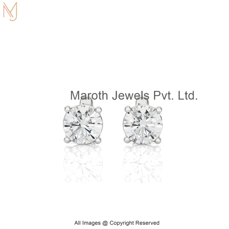 925 Silver White Gold Plated Diamond Round Stud Earring Custom Jewelry