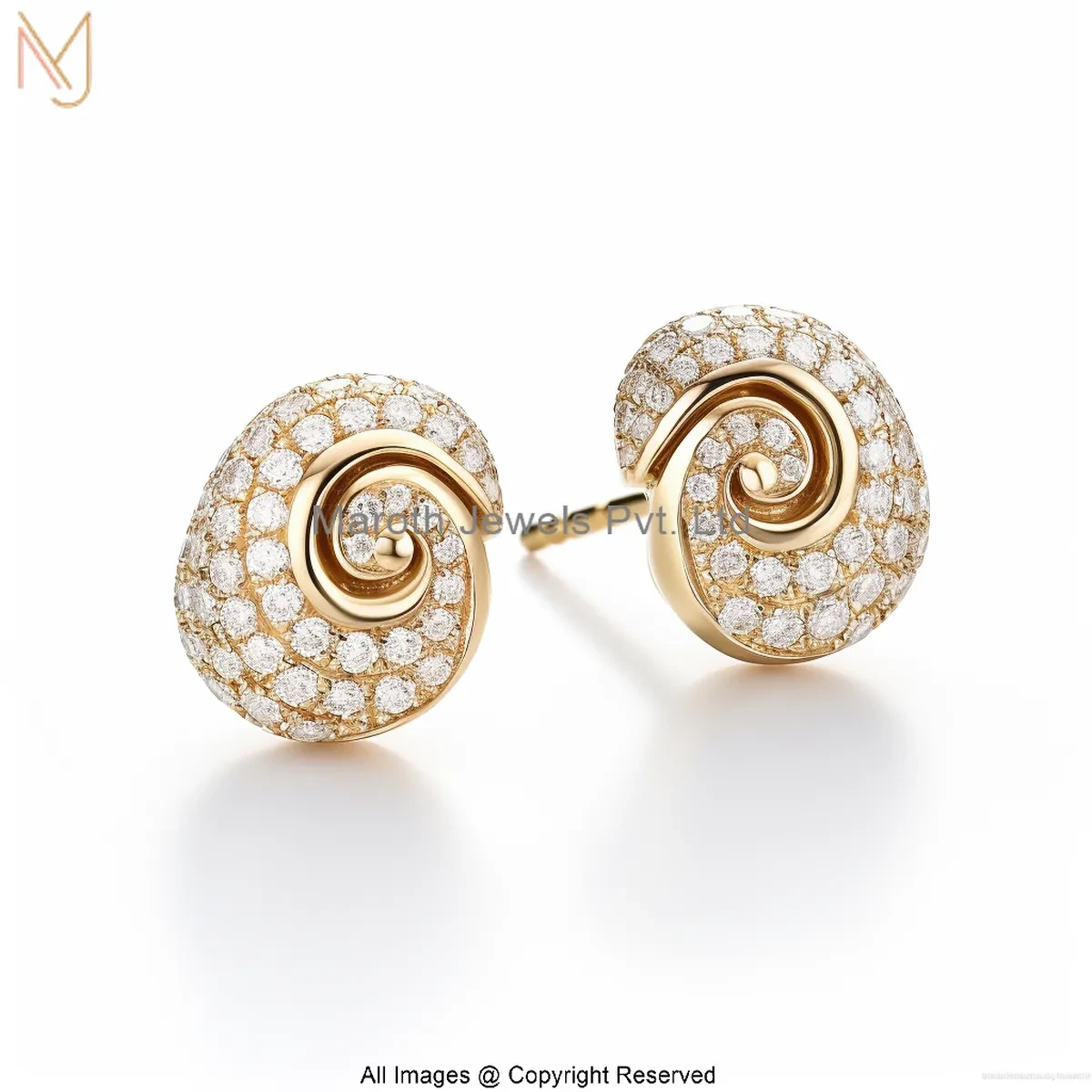 14K Yellow Gold Moissanite Radiant Swirl Studs Earring Jewelry Supplier