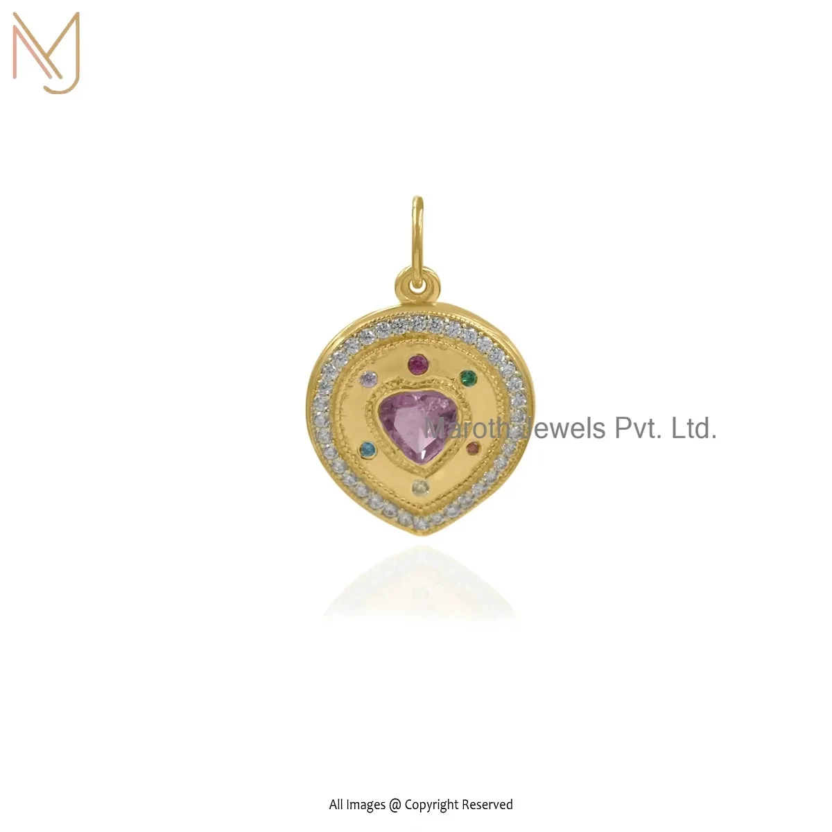 14K Yellow Gold Ruby Mandala Heart Disc Pendant Jewelry Supplier