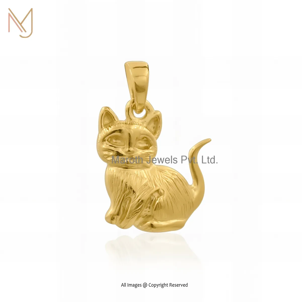 925 Silver Yellow Gold Plated Cat Charm Pendant Jewelry Supplier