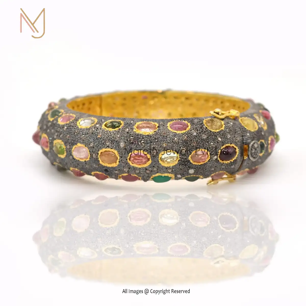 925 Silver Pave Diamond Multi Tourmaline Gemstone Bangle Jewelry Manufacturer