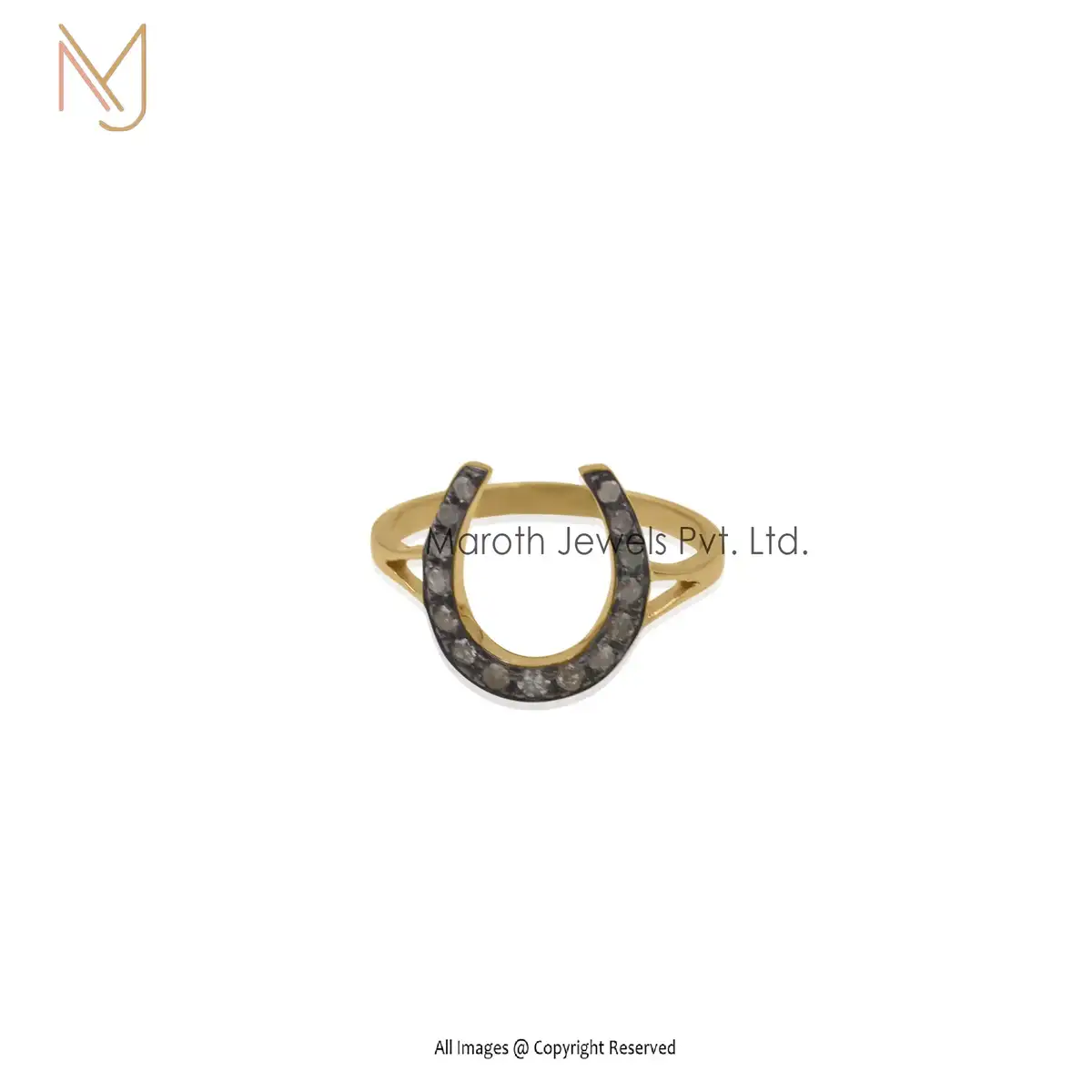925 Silver Yellow Gold Rhodium Diamond Horseshoe Ring Manufacturer