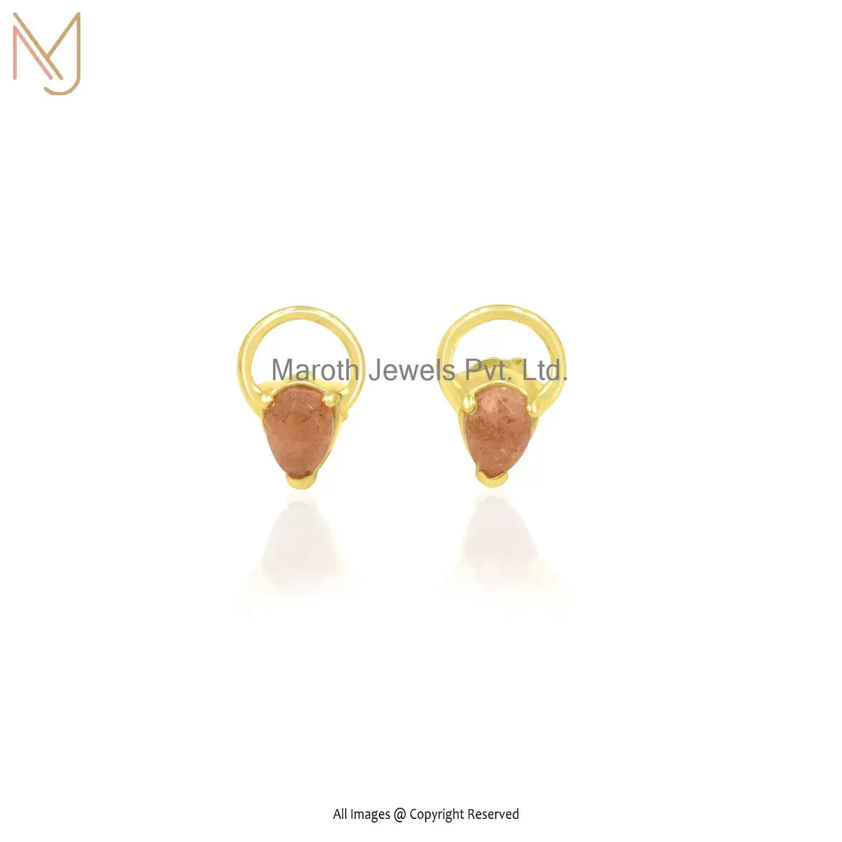 14K Yellow Gold Sun Stone Studs Earring Jewelry Supplier