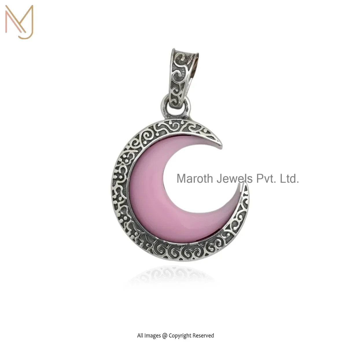 Wholesale 14K White Gold Pink Opal Gemstone Half Moon Charm Pendant