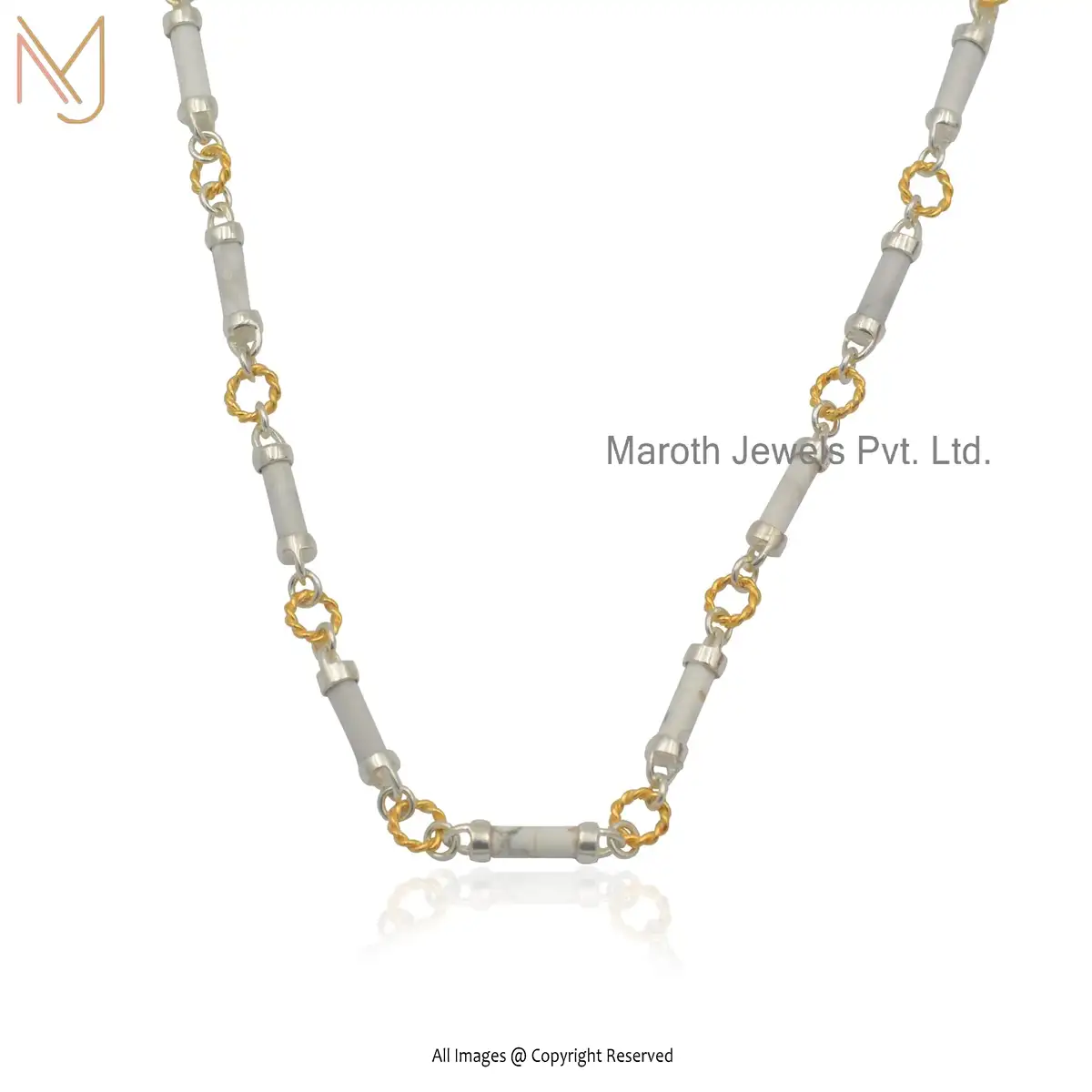925 Natural Silver Chain With Howlite Stone Necklace Manufacturer