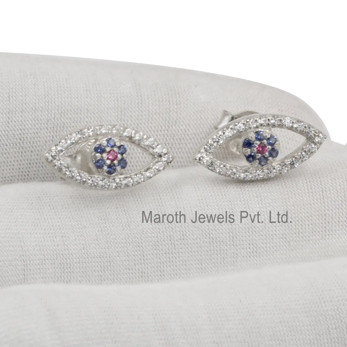925 Silver Natural Silver Plated Diamond Cubic Zircon Gemstone Evil Eye Stud Earring Custom Jewelry