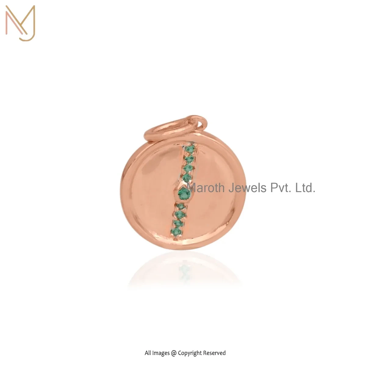 925 Silver Rose Gold Plated Tsavorite Round Disc Pendant Jewelry Supplier