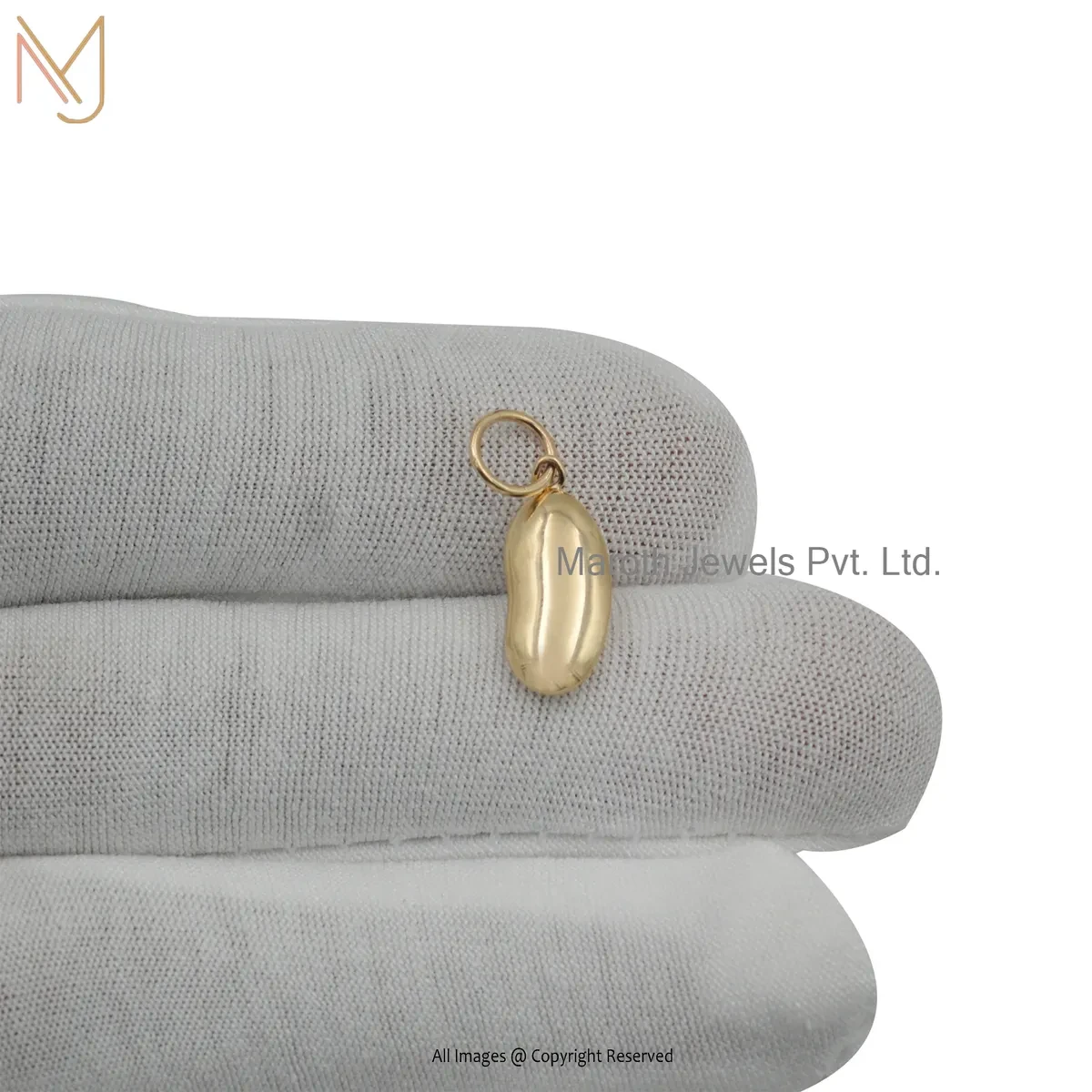 14K Yellow Gold Kidney Bean Charms Pendant Jewelry Manufacturer