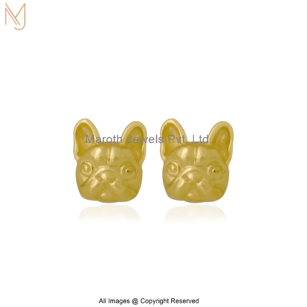 14K Yellow Gold Polished Dog Face Stud Earrings Manufacturer