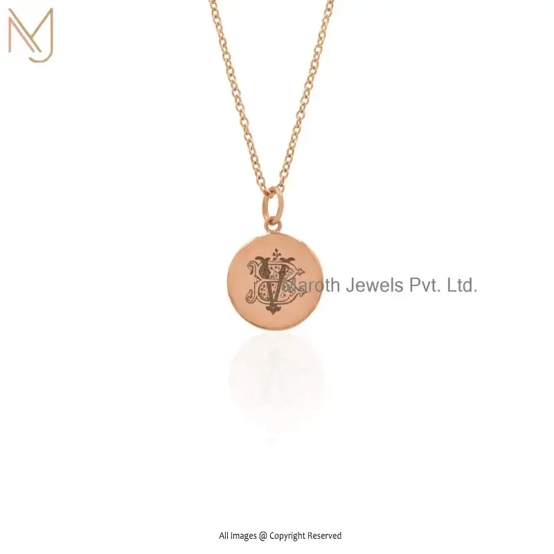 Private Lable 925 Silver Yellow Gold Plated Letter Engraved Monogram Pendant Jewelry