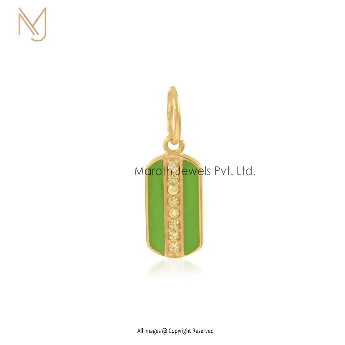 Private Lable 925 Silver Yellow Gold Plated & Yellow Sapphire Enamel Dog Tag Pendant Jewelry