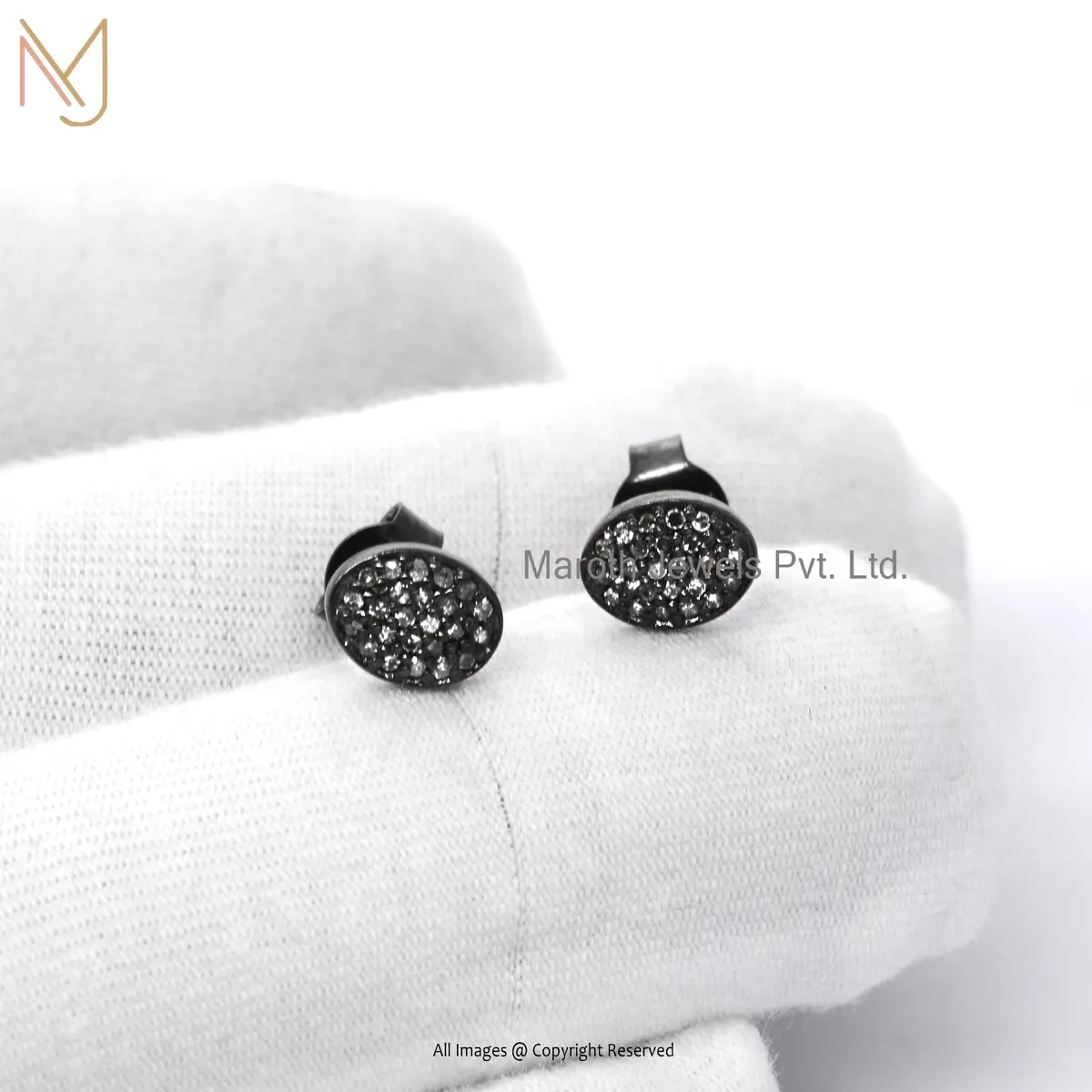 925 Silver Rhodium Plated Pave Diamond Stud Earrings Jewelry Supplier