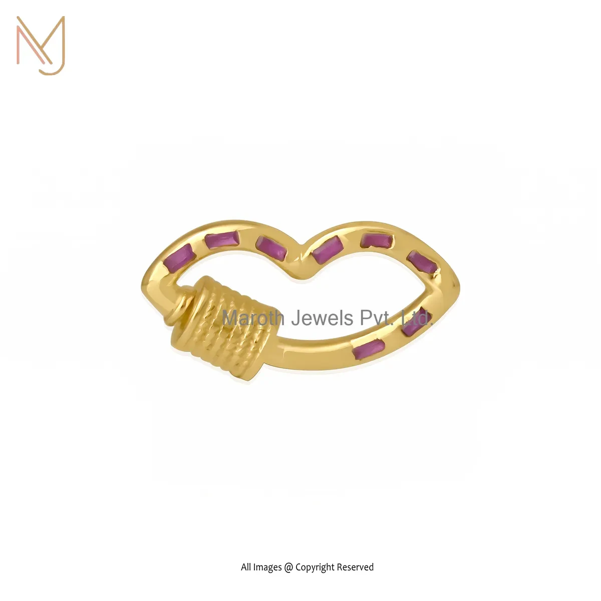 925 Silver Yellow Gold Plated Baguette Ruby Lip Carabiner Lock Manufacturer
