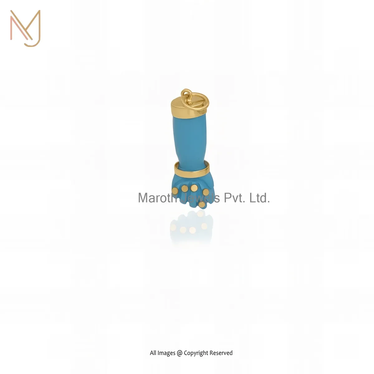 925 Silver Yellow Gold Plated Turquoise & Golden Enamel Figa Pendant Manufacturer