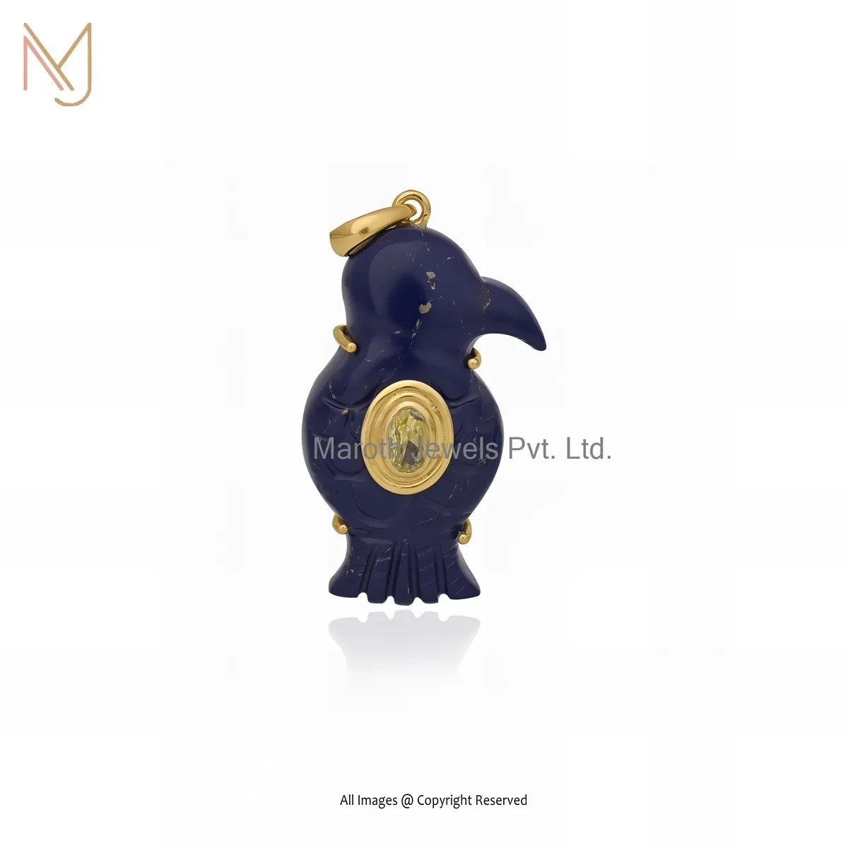 Wholesale 925 Silver Yellow Gold Plated Lapiz Lazuli And Citrine Bird Pendant