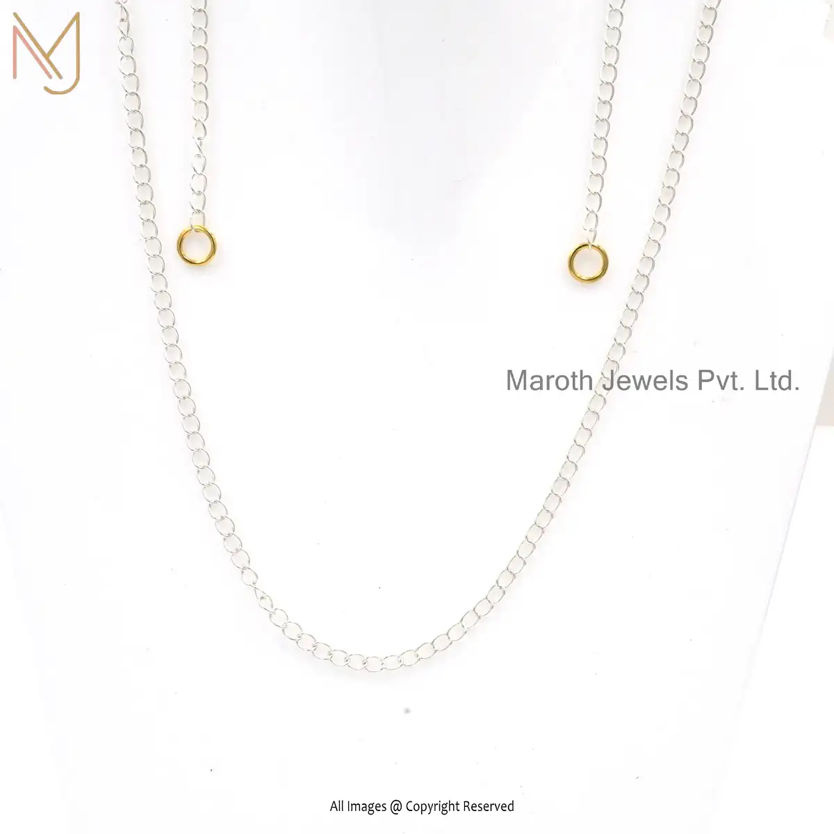 14K White Gold Curb Chain With Yellow Jump Ring Necklace Jewelry Supplier