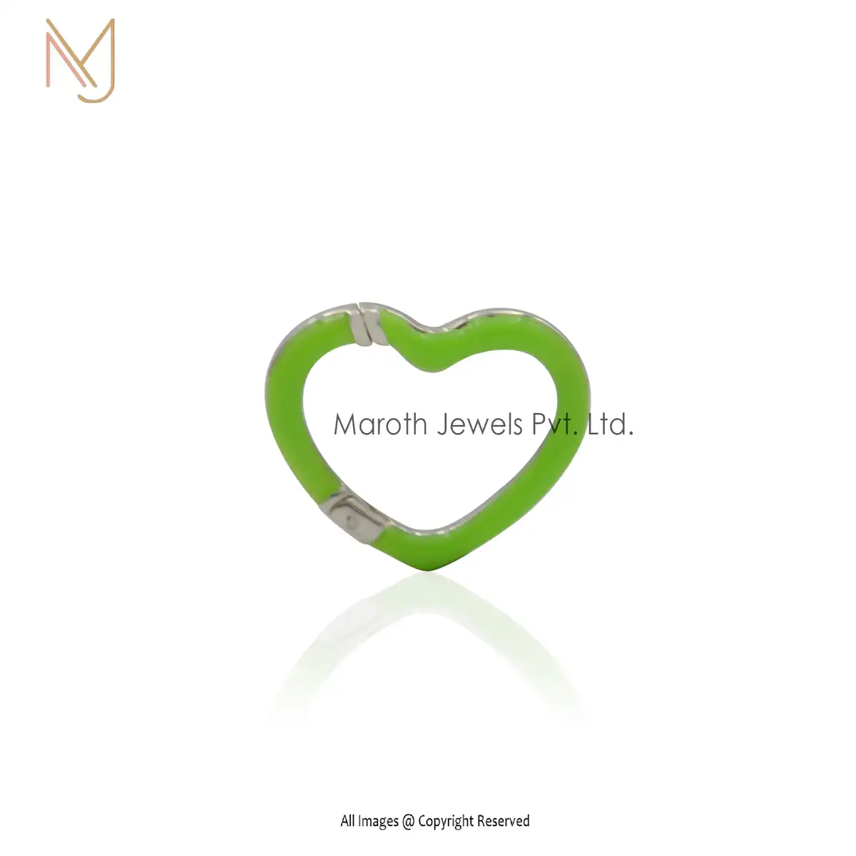 925 Silver Neon Green Enamel Heart Carabiner lock Manufacturer