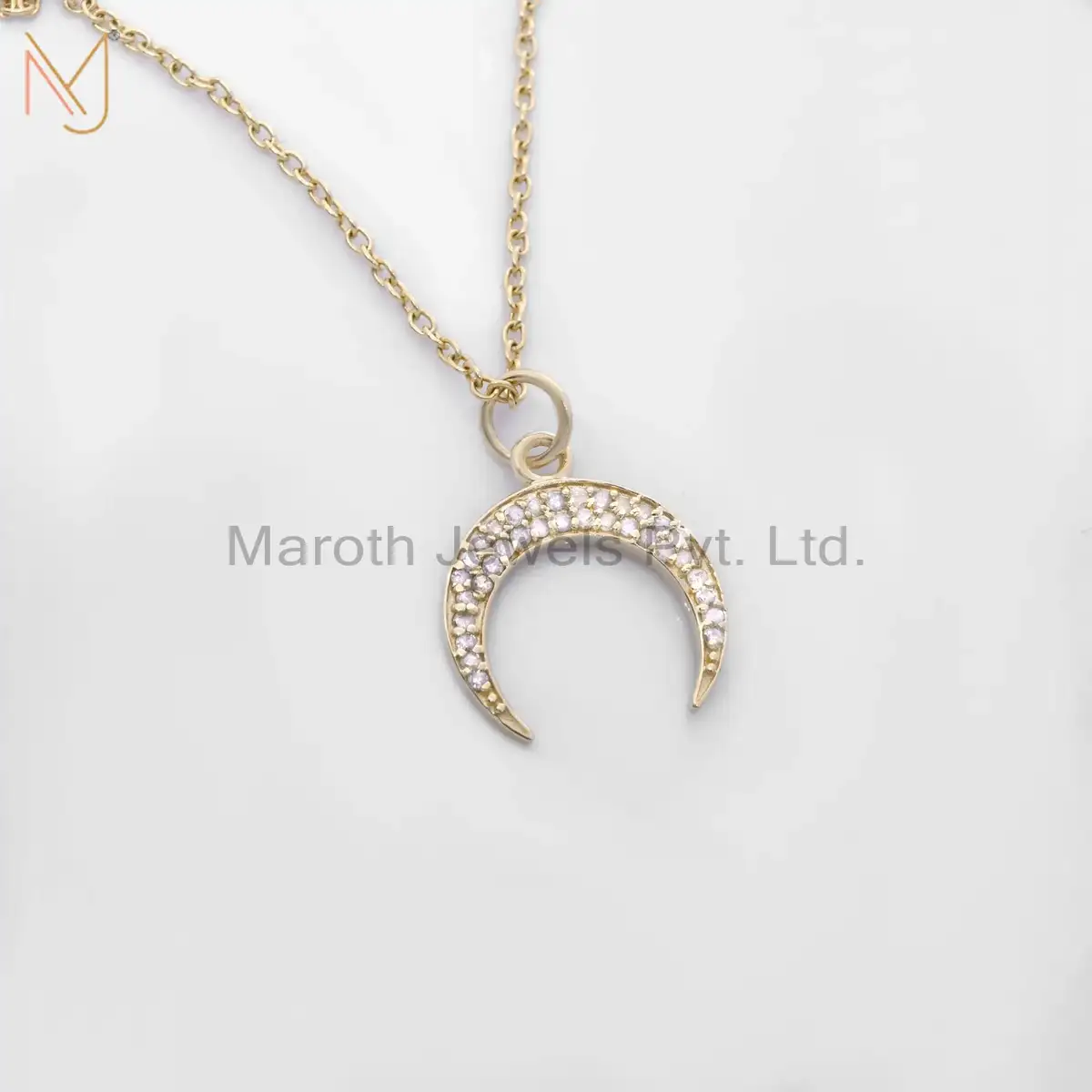 925 Silver Yellow Gold Plated & Pink Sapphire Gemstone Crescent Charm Pendant Jewelry USA