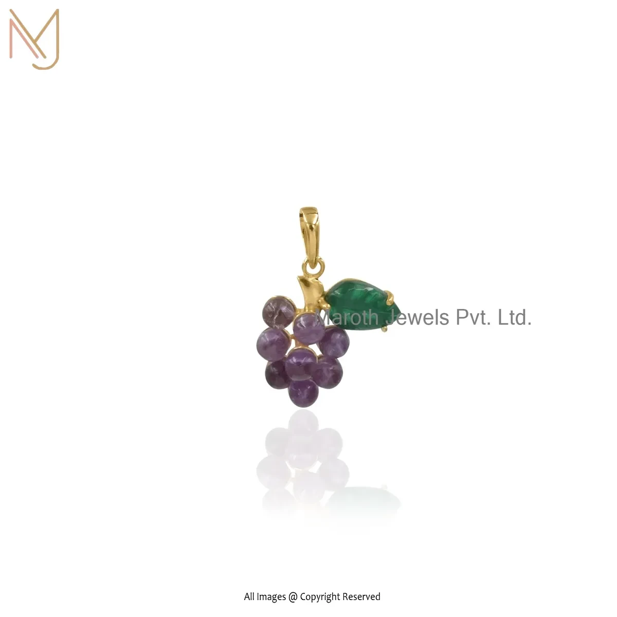 925 Silver Yellow Gold Plated Amethyst & Green Quartz Gemstone Grapes Pendant Custom Jewelry