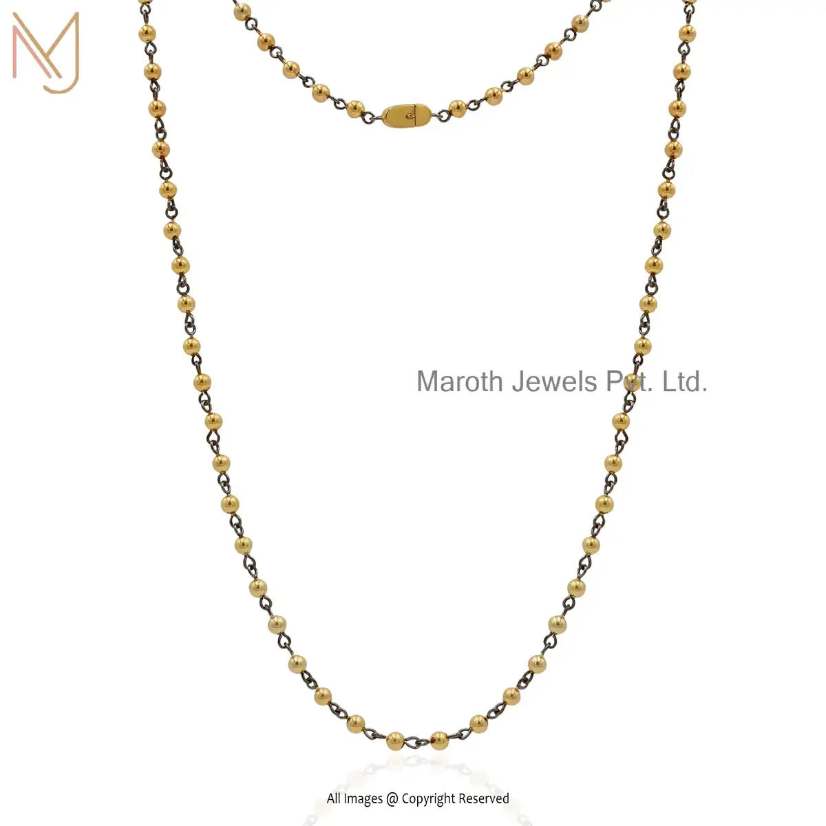 925 Silver Yellow Gold Plated Beads And Chain Necklace Manufacturer