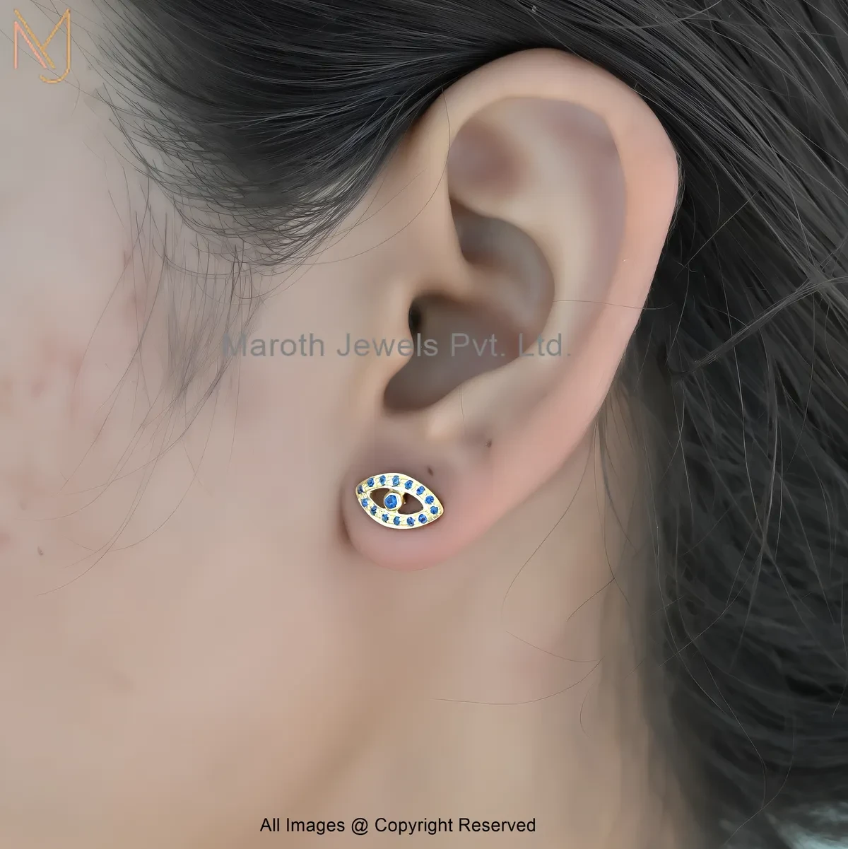 14K Yellow Gold Moissanite Gemstone Evil Eye Stud Earring Manufacturer