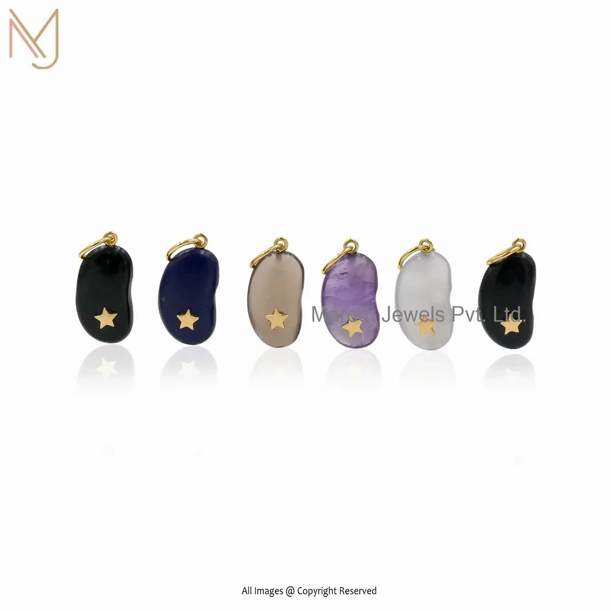 925 Silver Yellow Gold Plated Malachite Bean Pendant Jewelry Supplier