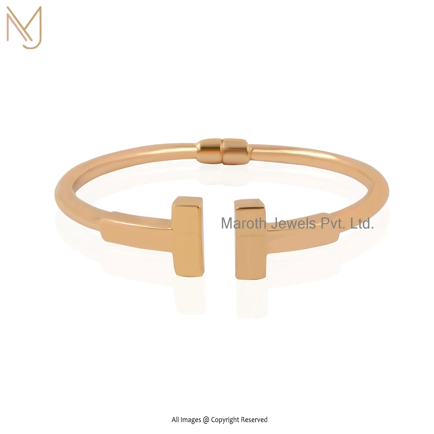 14K Yellow Gold & White Gold Cuff T Bangle Custom Jewelry