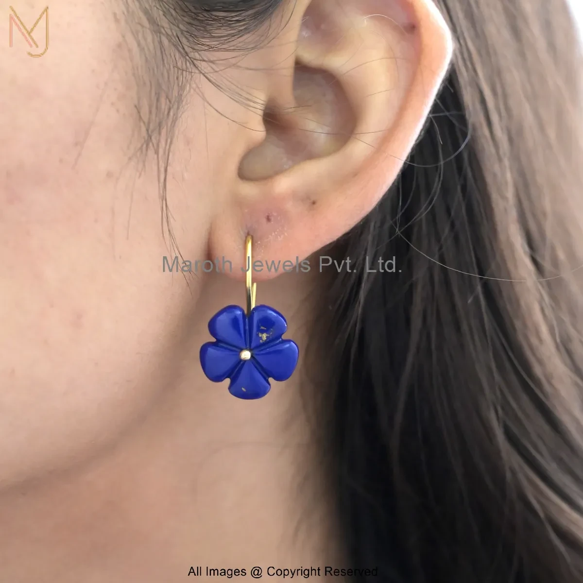 14K Yellow Gold Gemstone Flower Drop Earring Jewelry Supplier