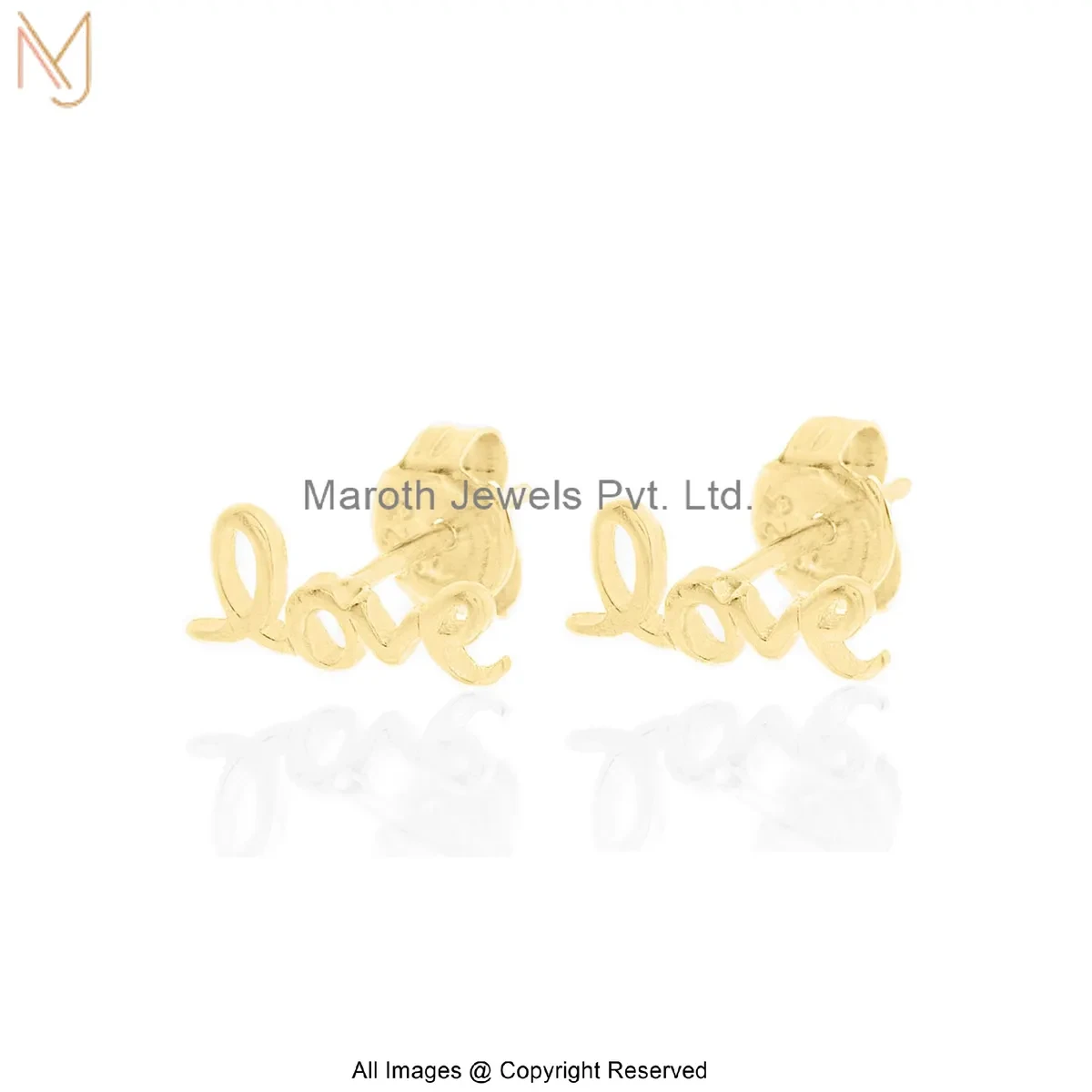 14K Yellow Gold Love Stud Earring Custom Jewelry