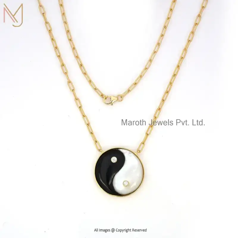925 Silver Yellow Gold Plated Lapiz Lazuli & Moonstone & Moissanite Yin Yang Pendant USA