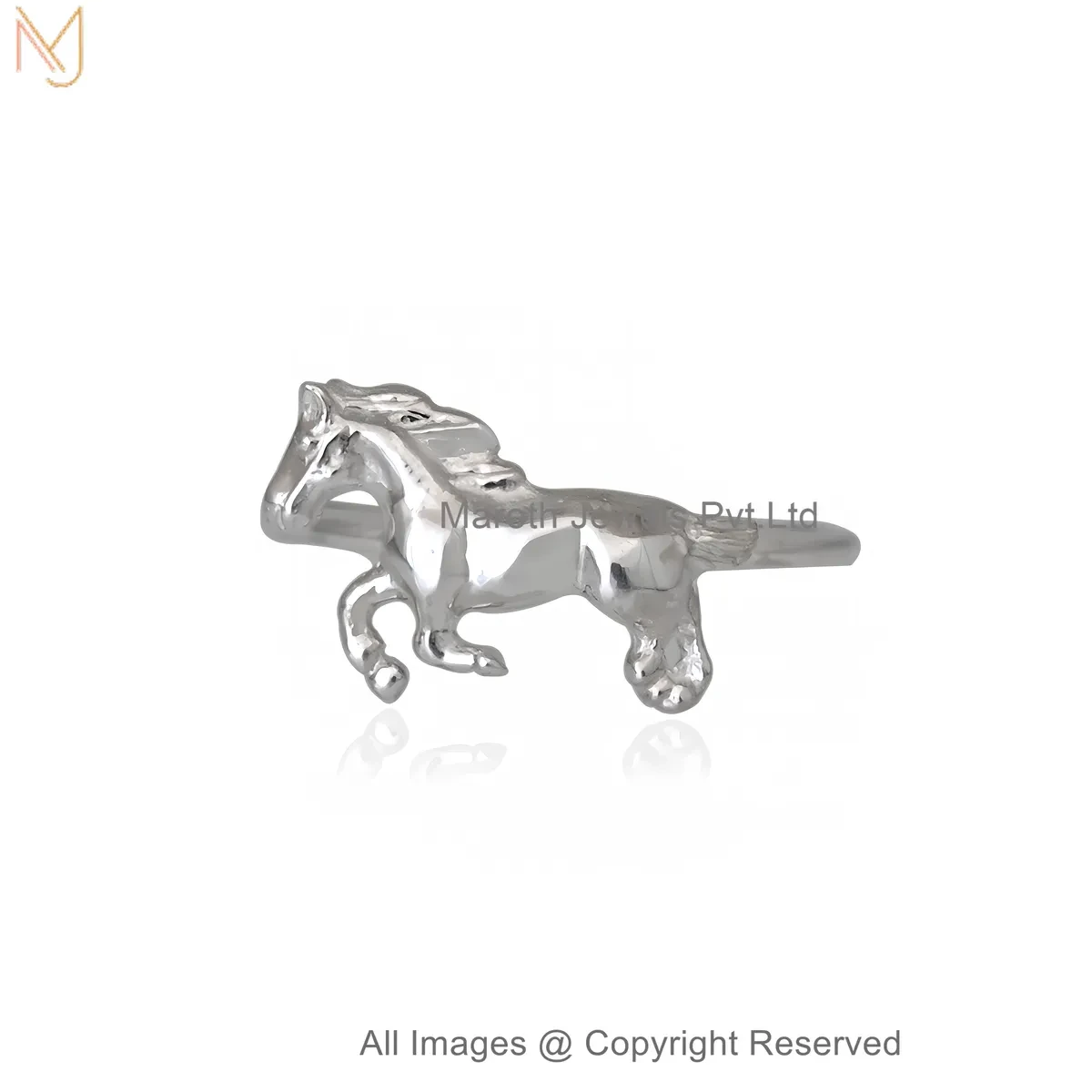 14K White Gold Galloping Horse Statement Ring Jewelry Supplier