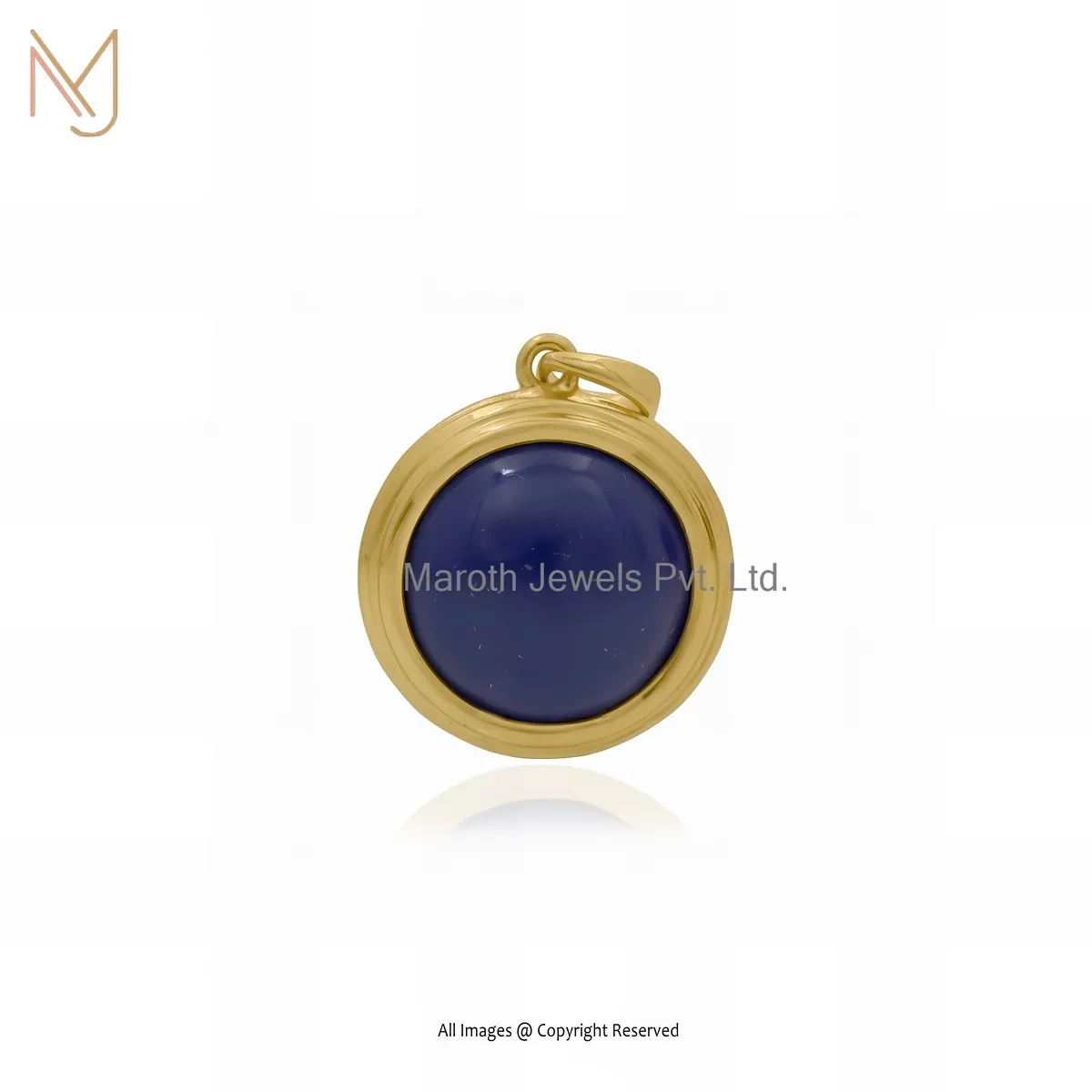 925 Sterling Silver Yellow Gold Plated Lapiz Lazuli Gemstone Disc Pendant Custom Jewelry