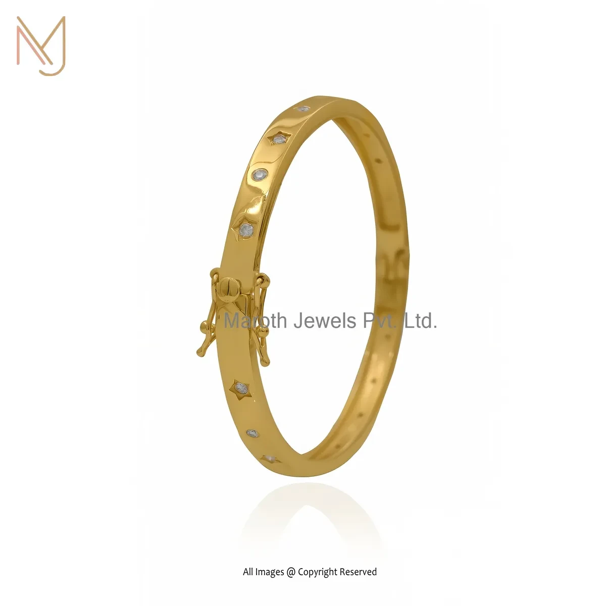 14K Yellow Gold Moissanite Star Bangle Manufacturer