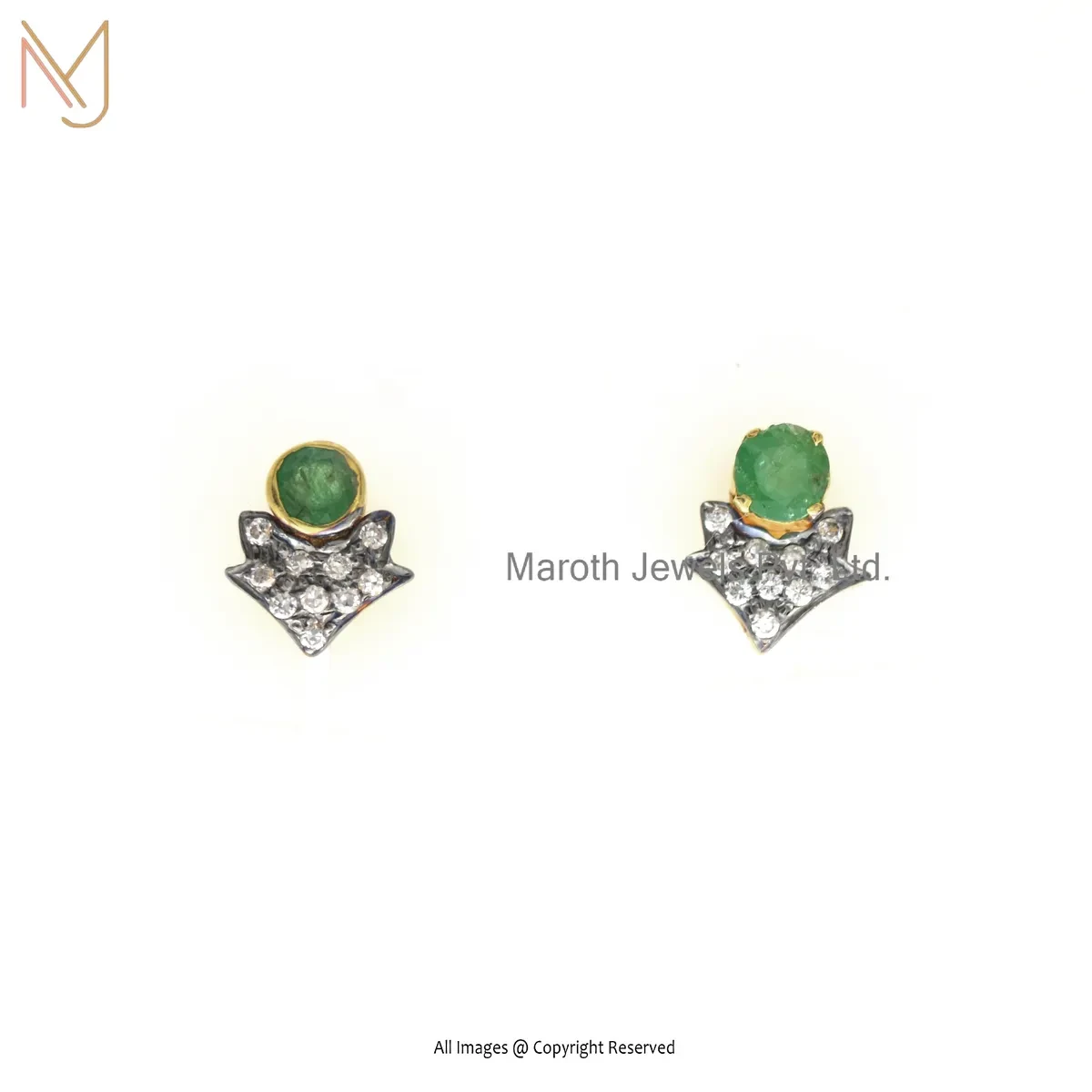 925 Silver Rhodium Yellow Gold Plated Pave Diamond Emerald Gemstone Stud Earring Manfacturer