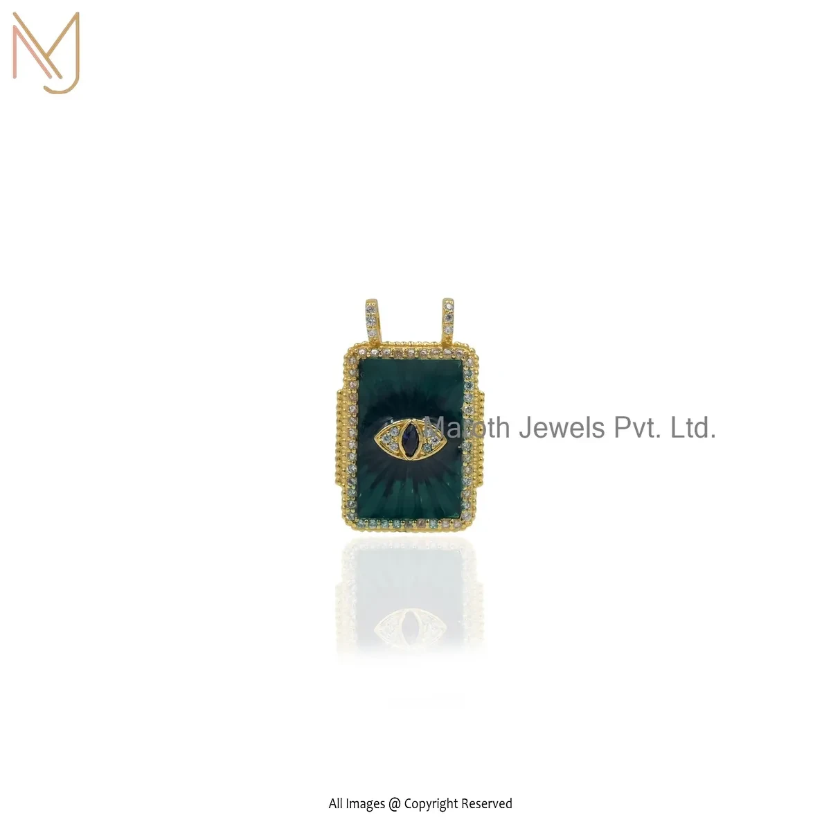 925 Silver Yellow Gold Plated Cubic Zircon & Enamel Square Pendant Manuafcturer