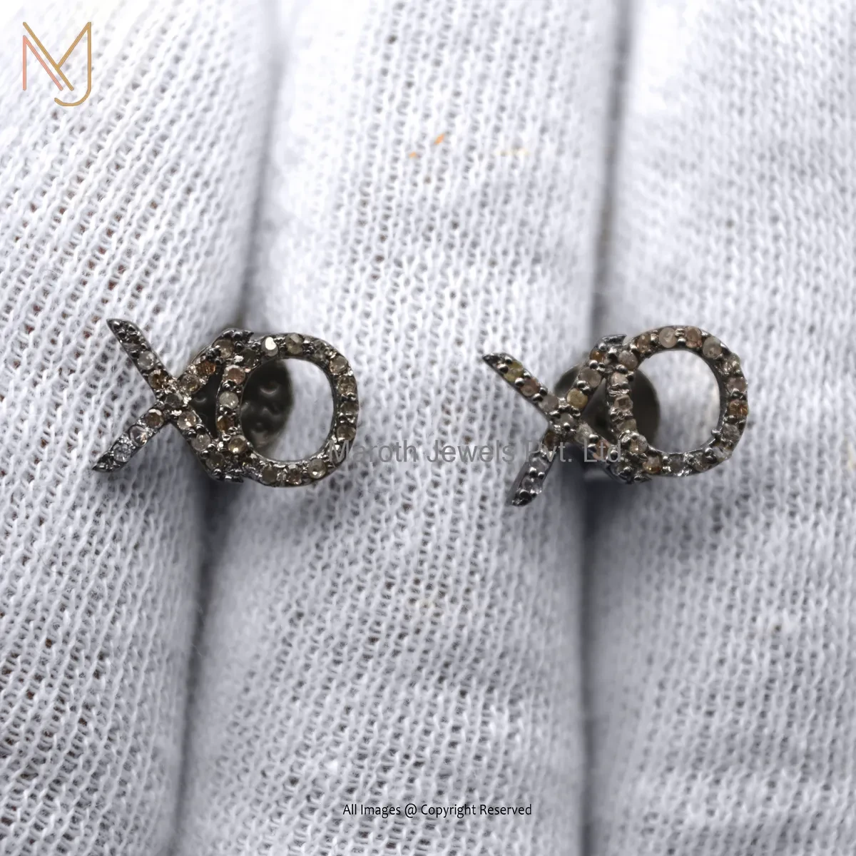 14K White Gold Pave Damond XO Design Stud Earring Jewelry Supplier