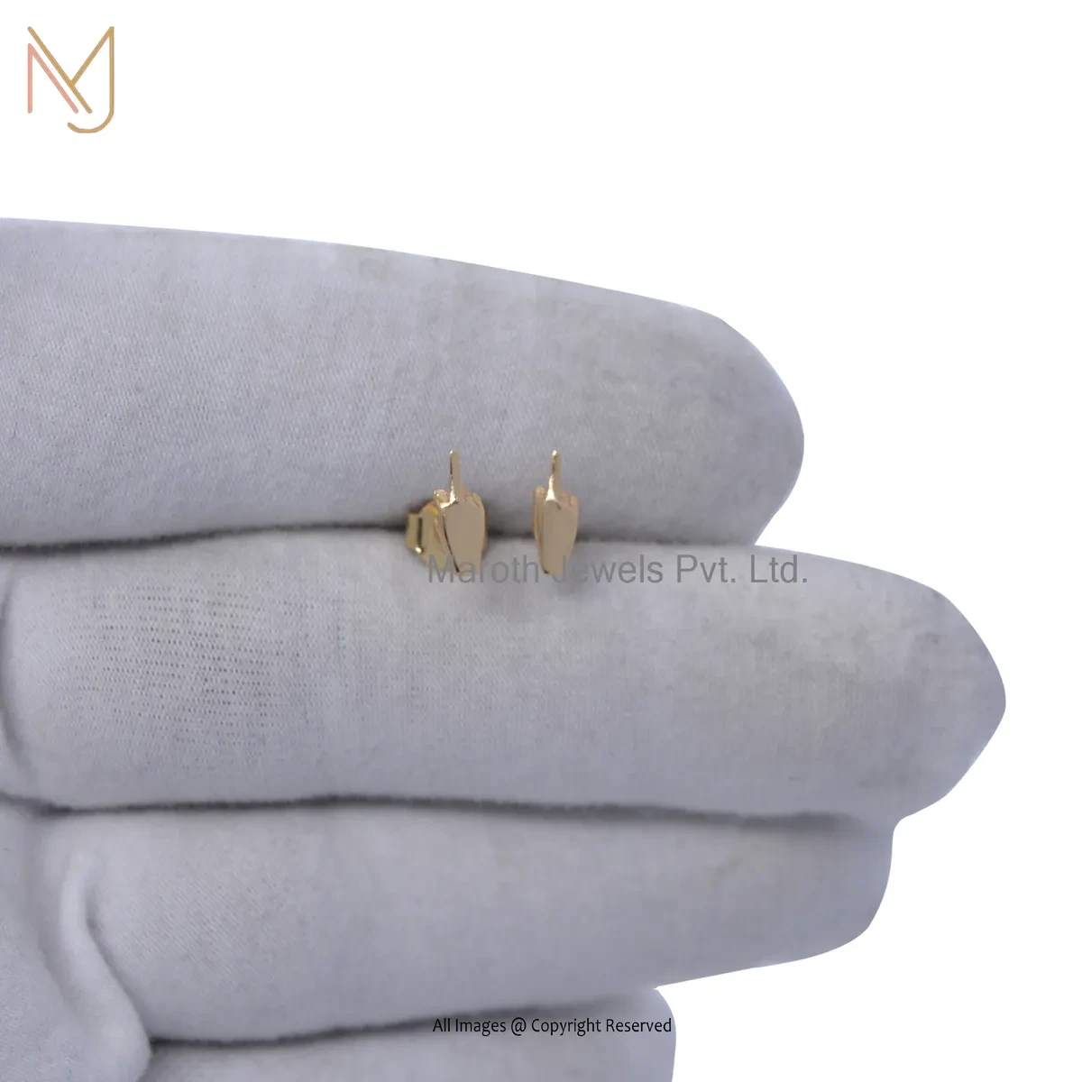 14K Yellow Gold Finger Hand Stud Earring Custom Jewelry