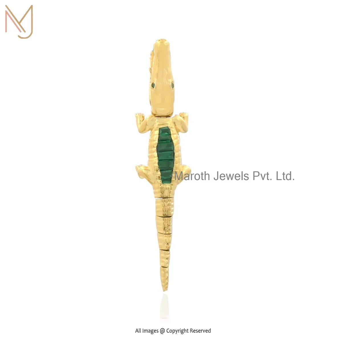 Private Lable 14K Yellow Gold Cubic Zircon And Emerald Baguette Crocodile Earring