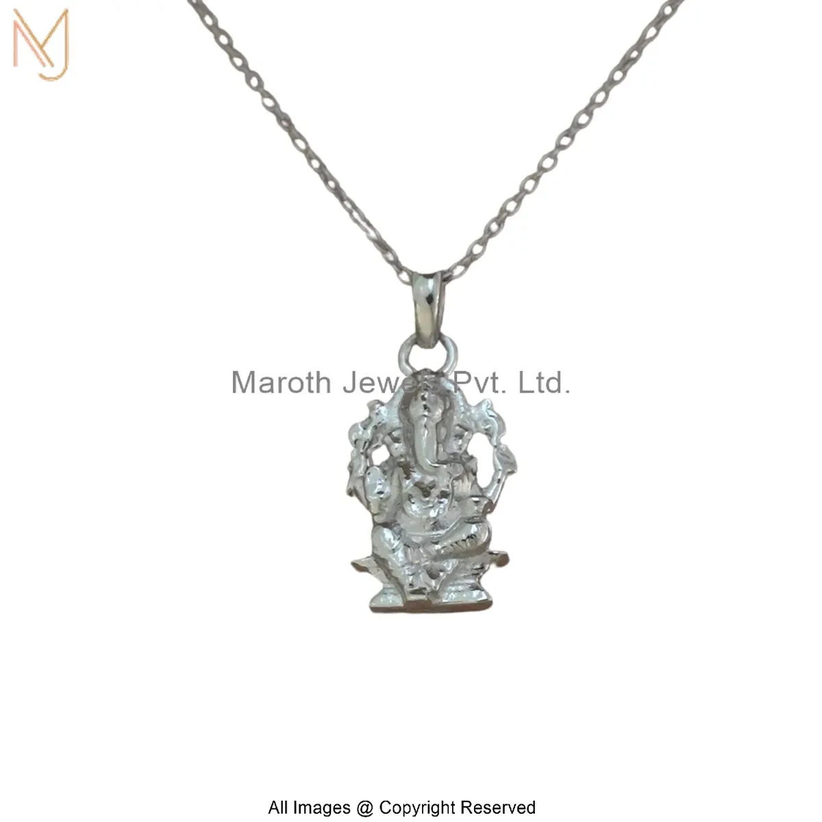 925 Silver White Gold Plated Lord Ganesha Necklace Custom Jewelry