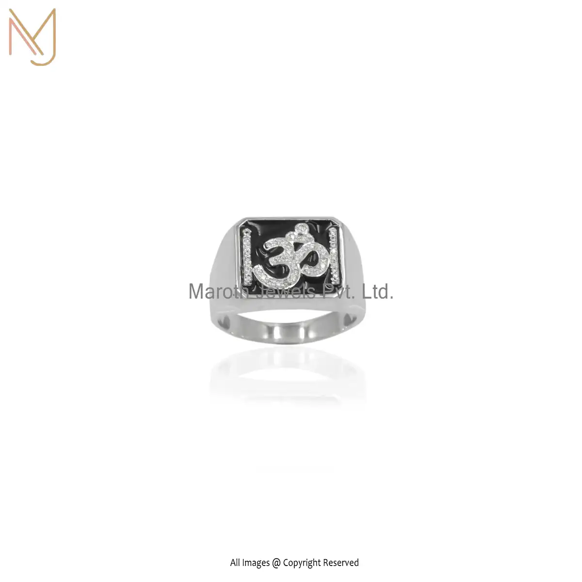 925 Silver Natural Silver OM Design Ring With Black Enamel Manufacturer