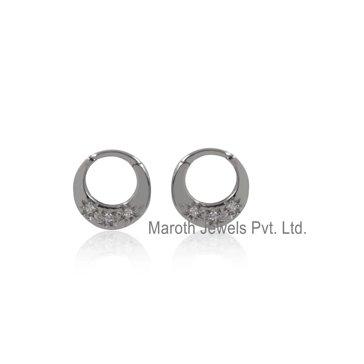 925 Silver White Gold Plated Diamond Cubic Zircon Huggie Hoop Earring Manufacturer